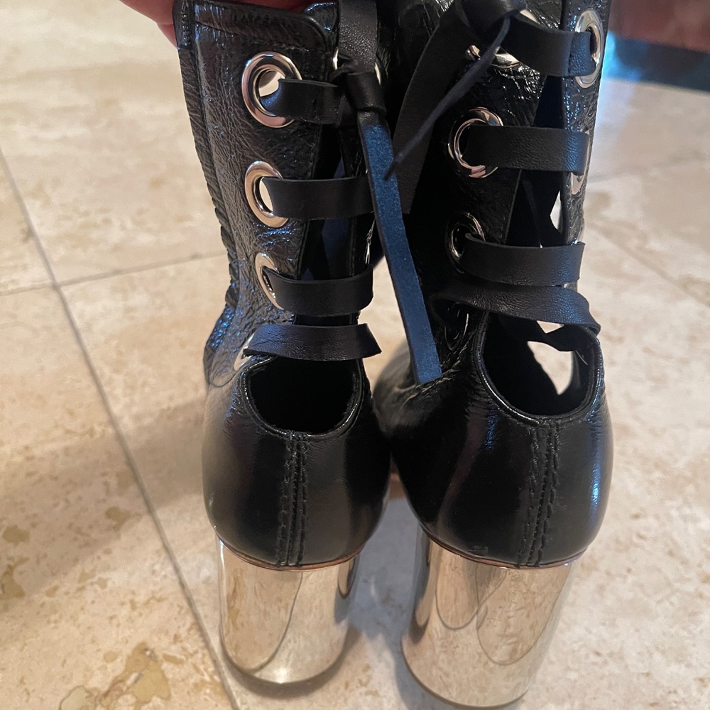 Proenza Schouler Leather Lace-Up Boots with Curved Mirrored Heel - Picture 2 of 9